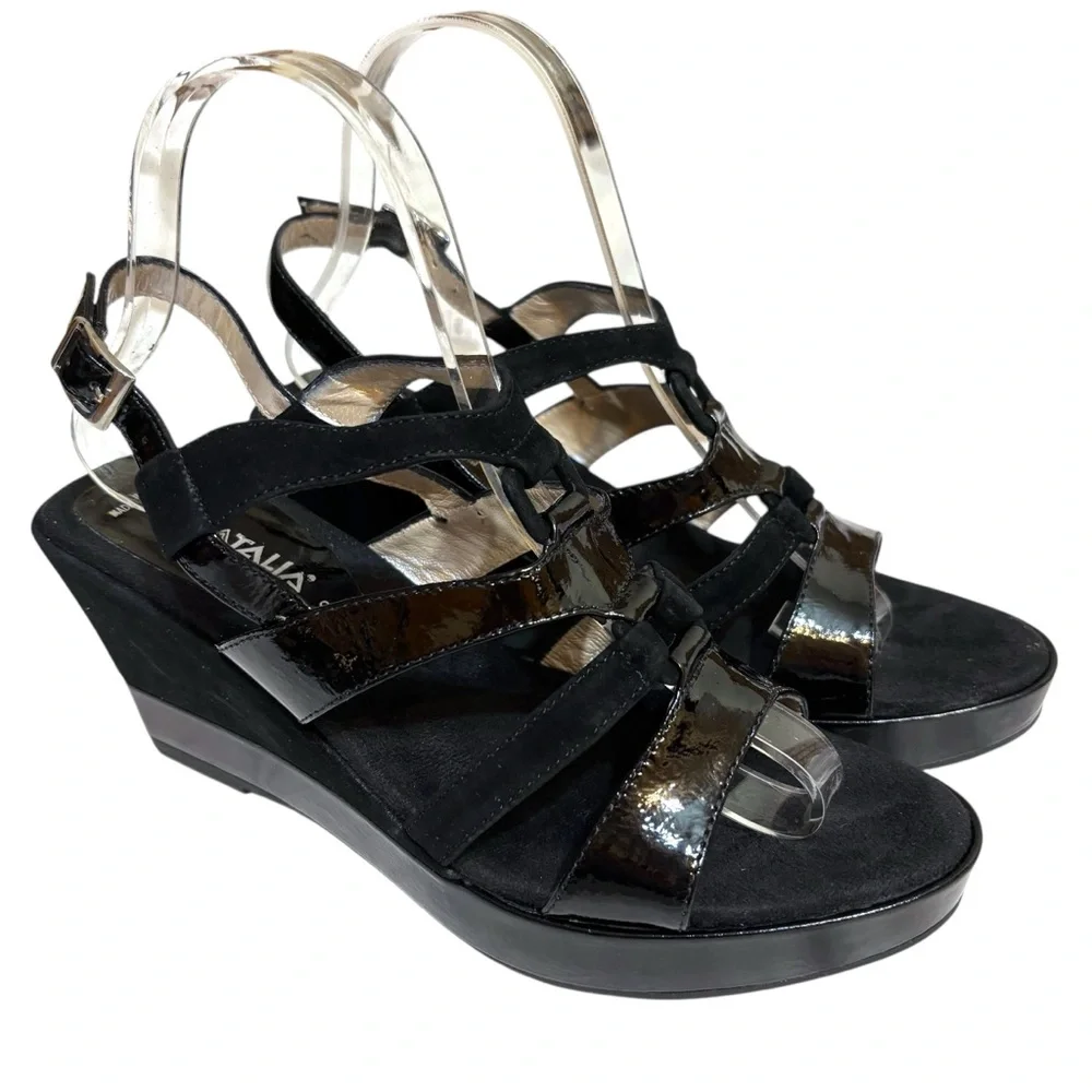 Aquatalia by Marvin K platform wedges black suede and patent leather size 8